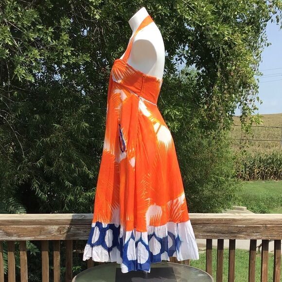 Diane Von Furstenberg Dress Indochine Orange Palm Empire Waist Halter Size 2 - Picture 5 of 11